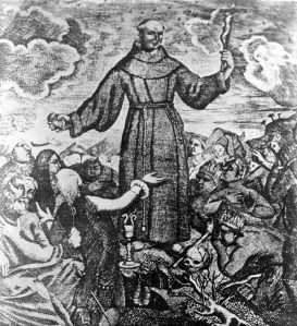 Lithograph of Junipera Serra and subjects